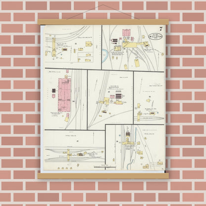 Old map wall art mockup — magnetic wood frame on brick wall — Sanborn Fire Insurance Map from Wellston, Jackson County, Ohio (1897), Sheet #0007