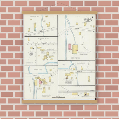 Old map wall art mockup — magnetic wood frame on brick wall — Sanborn Fire Insurance Map from Foxboro, Norfolk County, Massachusetts (1898), Sheet #0007