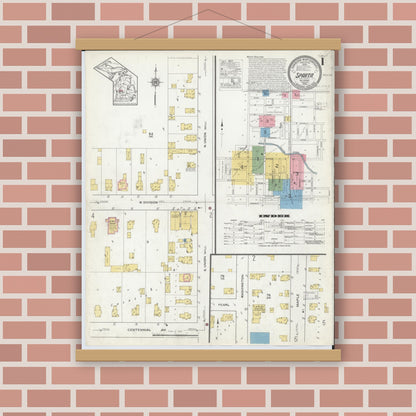 Old map wall art mockup — magnetic wood frame on brick wall — Sanborn Fire Insurance Map from Sparta, Kent County, Michigan (1918), Sheet #0001