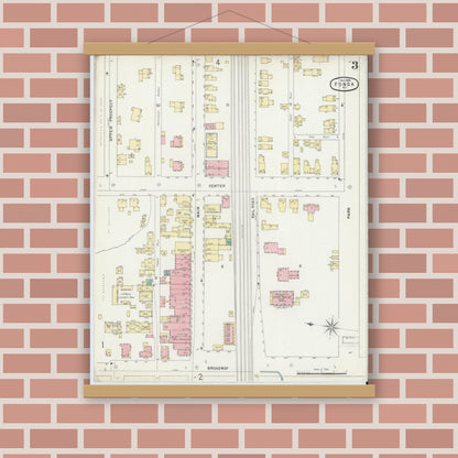 Old map wall art mockup — magnetic wood frame on brick wall — Sanborn Fire Insurance Map from Fonda, Montgomery County, New York (1896), Sheet #0003