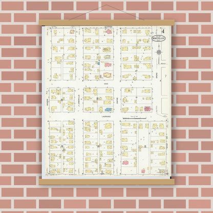 Old map wall art mockup — magnetic wood frame on brick wall — Sanborn Fire Insurance Map from Montpelier, Williams County, Ohio (1916), Sheet #0004