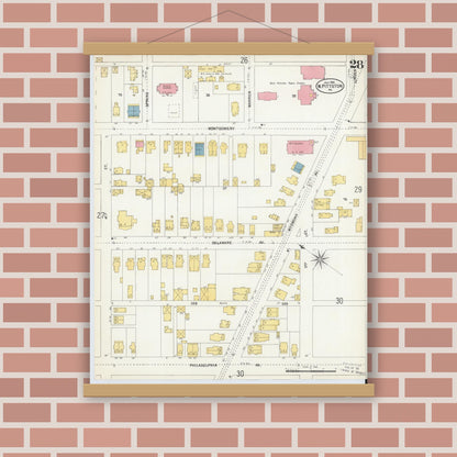Old map wall art mockup — magnetic wood frame on brick wall — Sanborn Fire Insurance Map from Pittston, Luzerne County, Pennsylvania (1903), Sheet #0028