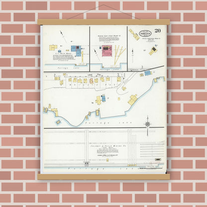 Old map wall art mockup — magnetic wood frame on brick wall — Sanborn Fire Insurance Map from Hancock, Houghton County, Michigan (1917), Sheet #0020