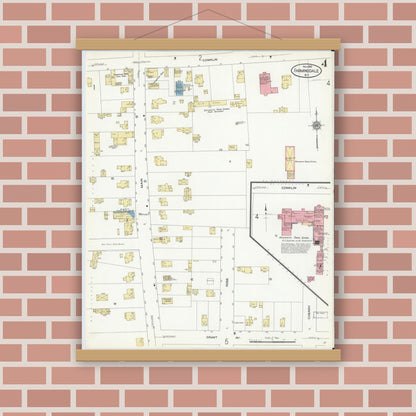 Old map wall art mockup — magnetic wood frame on brick wall — Sanborn Fire Insurance Map from Farmingdale, Nassau County, New York (1910), Sheet #0004