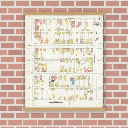 Old map wall art mockup — magnetic wood frame on brick wall — Sanborn Fire Insurance Map from Lock Haven, Clinton County, Pennsylvania (1906), Sheet #0003