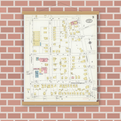 Old map wall art mockup — magnetic wood frame on brick wall — Sanborn Fire Insurance Map from Nyack, Rockland County, New York. (1910), Sheet #0003