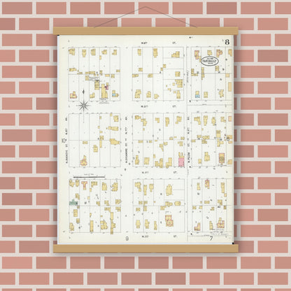 Old map wall art mockup — magnetic wood frame on brick wall — Sanborn Fire Insurance Map from Faribault, Rice County, Minnesota (1899), Sheet #0008