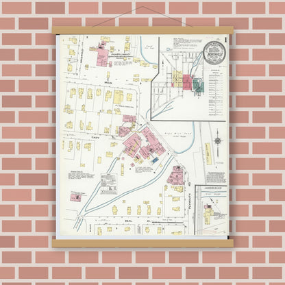 Old map wall art mockup — magnetic wood frame on brick wall — Sanborn Fire Insurance Map from Northville, Wayne County, Michigan (1909), Sheet #0001