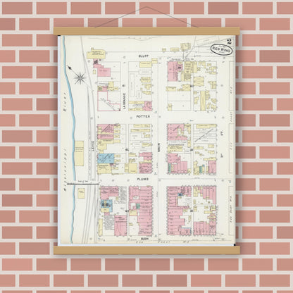 Old map wall art mockup — magnetic wood frame on brick wall — Sanborn Fire Insurance Map from Red Wing, Goodhue County, Minnesota (1891), Sheet #0002