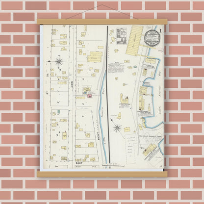 Old map wall art mockup — magnetic wood frame on brick wall — Sanborn Fire Insurance Map from Harbor Springs, Emmet County, Michigan (1890) - Complete Map Set