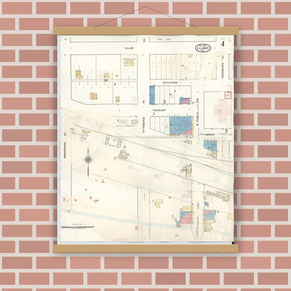 Old map wall art mockup — magnetic wood frame on brick wall — Sanborn Fire Insurance Map from Llano, Llano County, Texas (1942), Sheet #0004