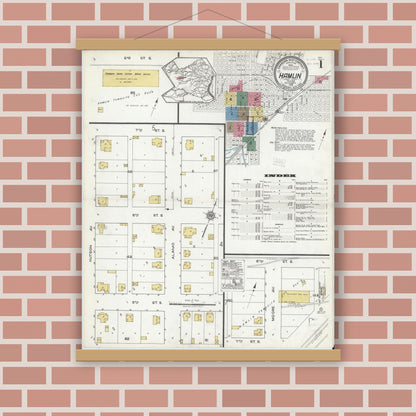 Old map wall art mockup — magnetic wood frame on brick wall — Sanborn Fire Insurance Map from Hamlin, Jones County, Texas (1919) - Complete Map Set