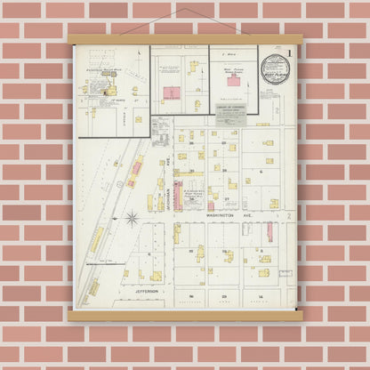 Old map wall art mockup — magnetic wood frame on brick wall — Sanborn Fire Insurance Map from West Plains, Howell County, Missouri (1893) - Complete Map Set