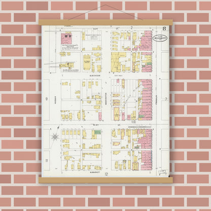 Old map wall art mockup — magnetic wood frame on brick wall — Sanborn Fire Insurance Map from Michigan City, La Porte County, Indiana (1899), Sheet #0008