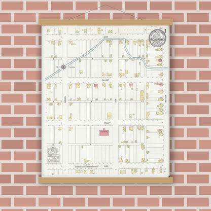 Old map wall art mockup — magnetic wood frame on brick wall — Sanborn Fire Insurance Map from Rockhill Furnace, Huntingdon County, Pennsylvania (1911) - Complete Map Set