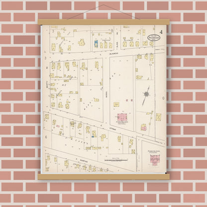 Old map wall art mockup — magnetic wood frame on brick wall — Sanborn Fire Insurance Map from Richwood, Union County, Ohio (1921), Sheet #0004