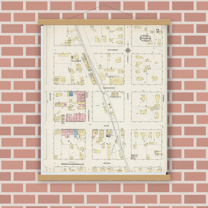 Old map wall art mockup — magnetic wood frame on brick wall — Sanborn Fire Insurance Map from Brandon, Fond du Lac County, Wisconsin (1914), Sheet #0002