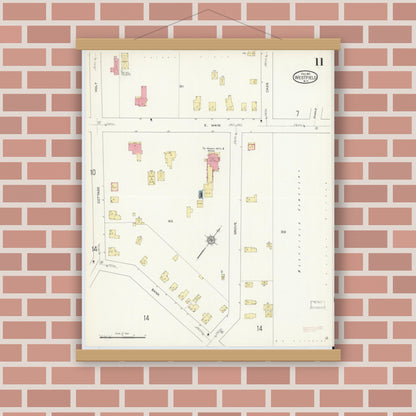 Old map wall art mockup — magnetic wood frame on brick wall — Sanborn Fire Insurance Map from Westfield, Chautauqua County, New York (1912), Sheet #0011