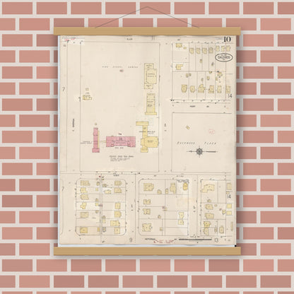 Old map wall art mockup — magnetic wood frame on brick wall — Sanborn Fire Insurance Map from Calexico, Imperial County, California (1949), Sheet #0010