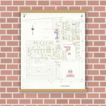 Old map wall art mockup — magnetic wood frame on brick wall — Sanborn Fire Insurance Map from Pasadena, Harris County, Texas (1940), Sheet #0004