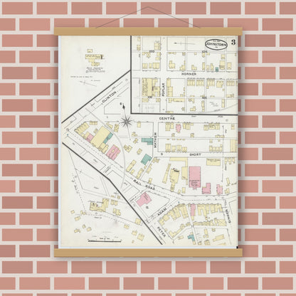 Old map wall art mockup — magnetic wood frame on brick wall — Sanborn Fire Insurance Map from Johnstown, Cambria County, Pennsylvania (1891), Sheet #0003