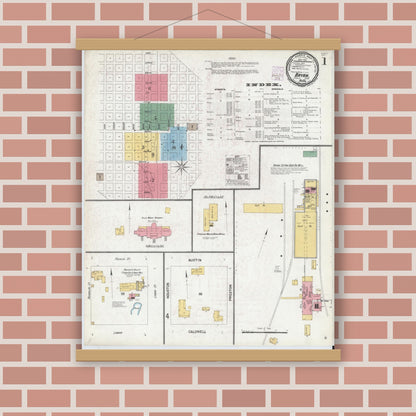 Old map wall art mockup — magnetic wood frame on brick wall — Sanborn Fire Insurance Map from Bryan, Brazos County, Texas (1901), Sheet #0001