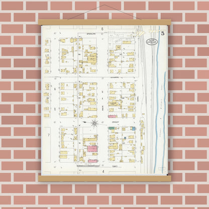 Old map wall art mockup — magnetic wood frame on brick wall — Sanborn Fire Insurance Map from La Salle, La Salle County, Illinois (1906), Sheet #0005