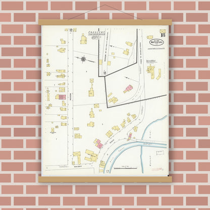 Old map wall art mockup — magnetic wood frame on brick wall — Sanborn Fire Insurance Map from Waterford, Saratoga County, New York (1909), Sheet #0018