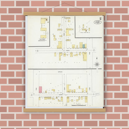 Old map wall art mockup — magnetic wood frame on brick wall — Sanborn Fire Insurance Map from Onaway, Presque Isle County, Michigan (1903), Sheet #0002