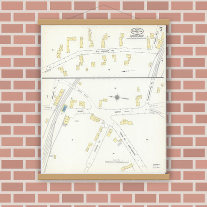 Old map wall art mockup — magnetic wood frame on brick wall — Sanborn Fire Insurance Map from Charlton, Worcester County, Massachusetts (1910), Sheet #0007