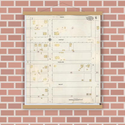 Old map wall art mockup — magnetic wood frame on brick wall — Sanborn Fire Insurance Map from Mabank, Kaufman County, Texas (1934), Sheet #0006