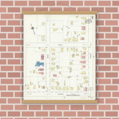 Old map wall art mockup — magnetic wood frame on brick wall — Sanborn Fire Insurance Map from Waterloo, Seneca County, New York (1911), Sheet #0002