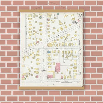 Old map wall art mockup — magnetic wood frame on brick wall — Sanborn Fire Insurance Map from Cortland, Cortland County, New York (1902), Sheet #0006