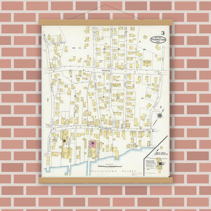 Old map wall art mockup — magnetic wood frame on brick wall — Sanborn Fire Insurance Map from Provincetown, Barnstable County, Massachusetts (1919), Sheet #0003