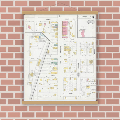 Old map wall art mockup — magnetic wood frame on brick wall — Sanborn Fire Insurance Map from Golden City, Barton County, Missouri (1900), Sheet #0002