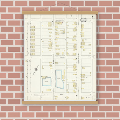 Old map wall art mockup — magnetic wood frame on brick wall — Sanborn Fire Insurance Map from Frackville, Schuylkill County, Pennsylvania (1912), Sheet #0005