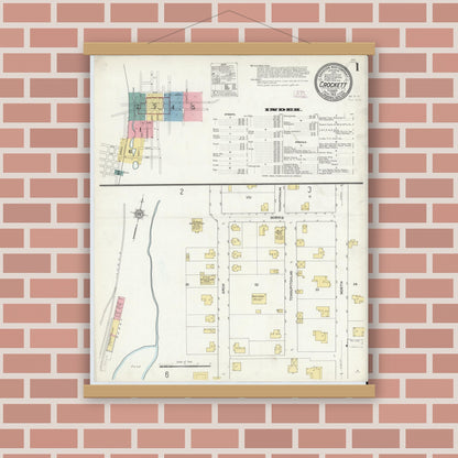 Old map wall art mockup — magnetic wood frame on brick wall — Sanborn Fire Insurance Map from Crockett, Houston County, Texas (1912) - Complete Map Set