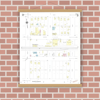 Old map wall art mockup — magnetic wood frame on brick wall — Sanborn Fire Insurance Map from Durant, Cedar County, Iowa (1948), Sheet #0003