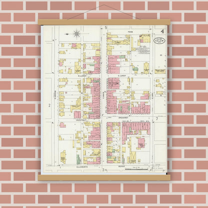 Old map wall art mockup — magnetic wood frame on brick wall — Sanborn Fire Insurance Map from Salem, Columbiana County, Ohio (1898), Sheet #0004