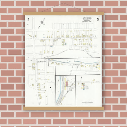 Old map wall art mockup — magnetic wood frame on brick wall — Sanborn Fire Insurance Map from Mauch Chunk, Carbon County, Pennsylvania (1930), Sheet #0005