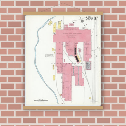 Old map wall art mockup — magnetic wood frame on brick wall — Sanborn Fire Insurance Map from Shelby, Richland County, Ohio (1919), Sheet #0005
