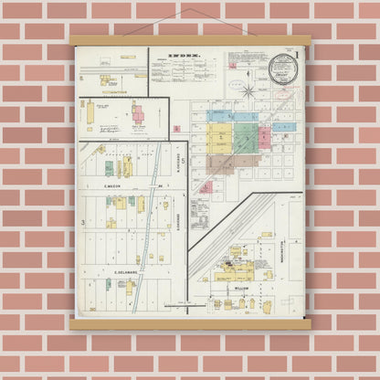 Old map wall art mockup — magnetic wood frame on brick wall — Sanborn Fire Insurance Map from Dwight, Livingston County, Illinois (1898) - Complete Map Set