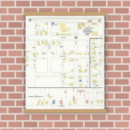 Old map wall art mockup — magnetic wood frame on brick wall — Sanborn Fire Insurance Map from Baltimore, Fairfield County, Ohio (1926), Sheet #0006