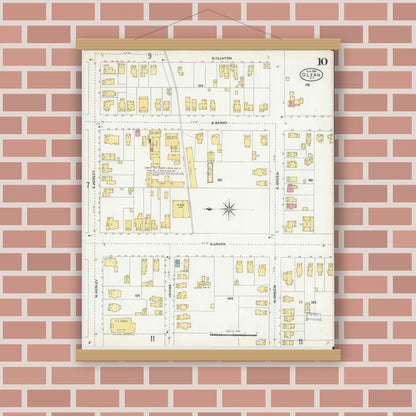 Old map wall art mockup — magnetic wood frame on brick wall — Sanborn Fire Insurance Map from Olean, Cattaraugus County, New York (1904), Sheet #0010