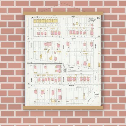 Old map wall art mockup — magnetic wood frame on brick wall — Sanborn Fire Insurance Map from El Paso, El Paso County, Texas (1900), Sheet #0016