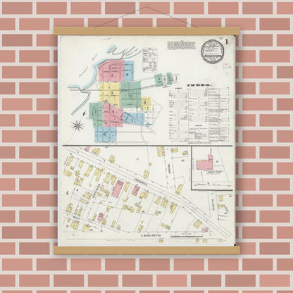 Old map wall art mockup — magnetic wood frame on brick wall — Sanborn Fire Insurance Map from Bordentown, Burlington County, New Jersey (1897) - Complete Map Set