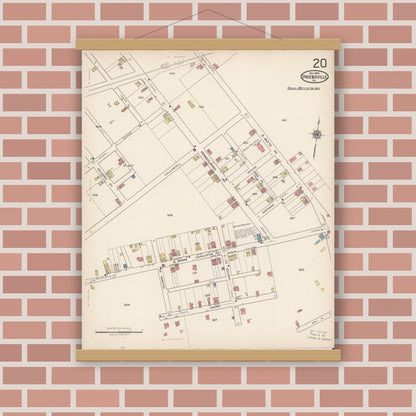 Old map wall art mockup — magnetic wood frame on brick wall — Sanborn Fire Insurance Map from Phoenixville, Chester County, Pennsylvania (1921), Sheet #0020