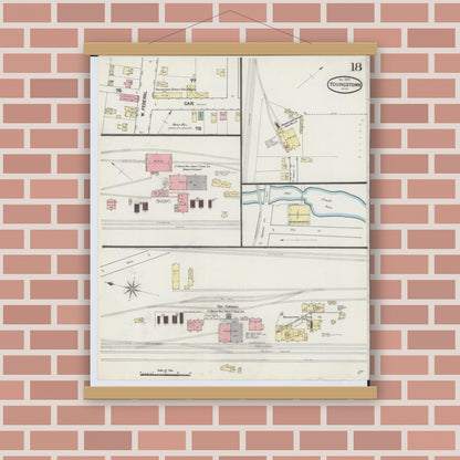 Old map wall art mockup — magnetic wood frame on brick wall — Sanborn Fire Insurance Map from Youngstown, Mahoning County, Ohio (1889), Sheet #0018