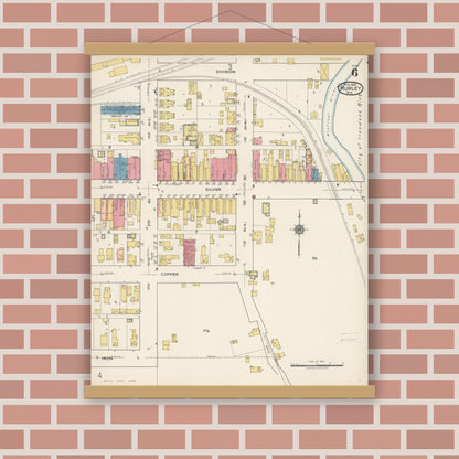 Old map wall art mockup — magnetic wood frame on brick wall — Sanborn Fire Insurance Map from Hurley, Iron County, Wisconsin (1922), Sheet #0006