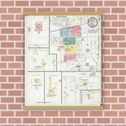 Old map wall art mockup — magnetic wood frame on brick wall — Sanborn Fire Insurance Map from Bryan, Williams County, Ohio (1893) - Complete Map Set